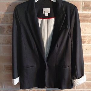 Stylus Black Single-Button Blazer with Striped Lining